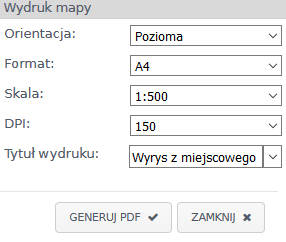 Widok okna wydruku mapy